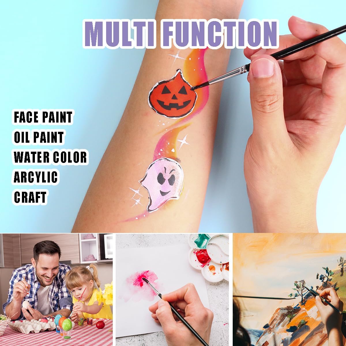 Bowitzki Face Paint Brush Set, 6pcs Artist Brushes for Body Face Painting,Acrylic Painting Watercolor Oil Gouache - Image 4