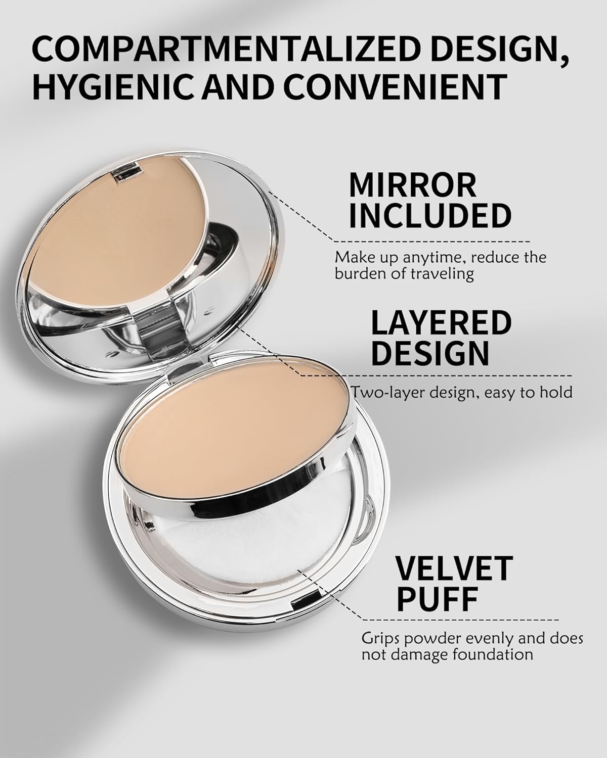 Pressed Mineral Powder Foundation,4-in-1 Matte Setting Powder with Concealer&Finishing Powder Makeup Color Correcting Medium to Full Flawless Coverage Foundation, Waterproof Long Lasting,Ivory - Image 6