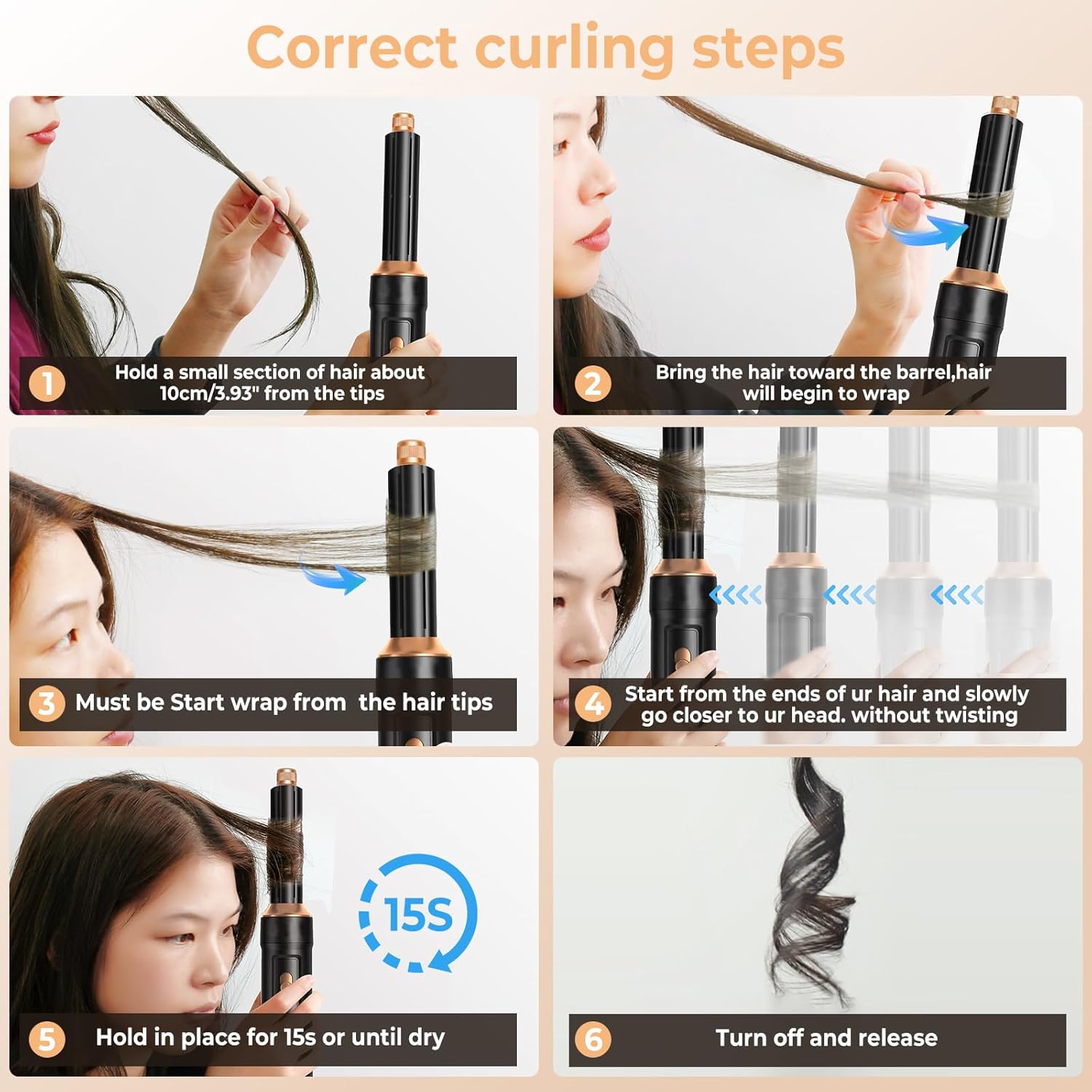 6 in 1 Hair Dryer Brush, Foldable Blow Dryer Brush with Wrap Curler, Detachable Air Hair Styler Curling, Drying,Volumizing, Straightening, Negative Ionic Hair Dryer with Diffuser, Hair Styling Tools - Image 4