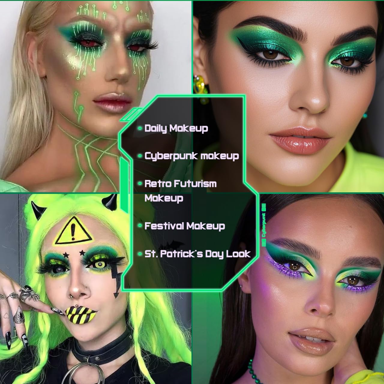Afflano Multichrome Green Eyeshadow Palette, Color-Shifting Green Glitter Eyeshadow Pallet, Matte Chrome Eye Shadow Dark Forest green Makeup for Women Smokey Blue Brown Eyes Cosplay Party Daily Use - Image 2