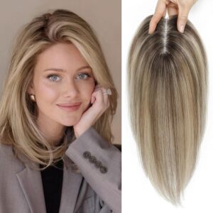 12 Inch Human Hair Toppers for Women No Bangs Upgrade Swiss Base Real Human Hair Toppers for Women with Thinning Hair