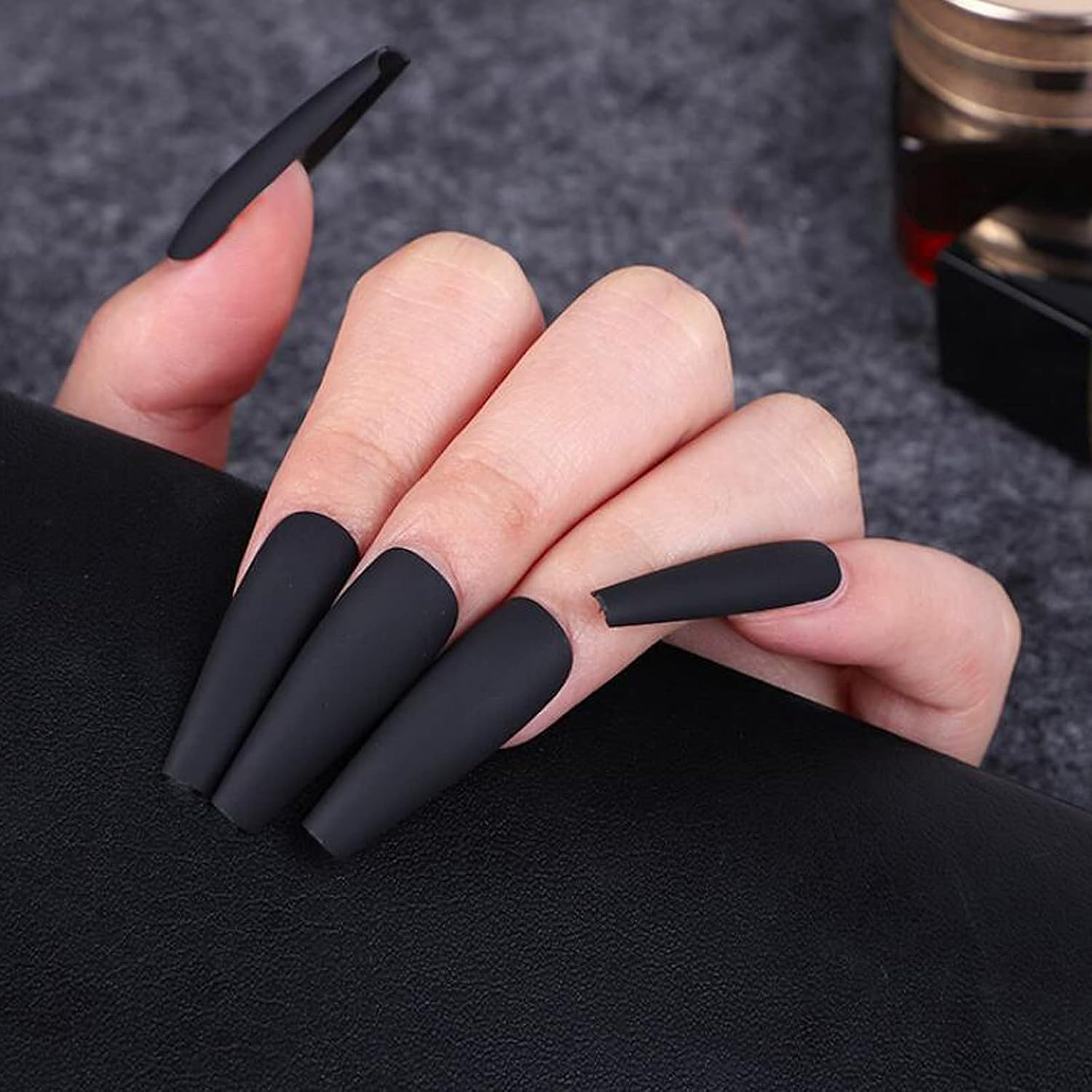 AddFavor 100pcs Coffin Fake Nails Full Cover Long Press on Nails Pure Color Matte Acrylic False Nail Tips for Women and Girls (Black) - Image 7