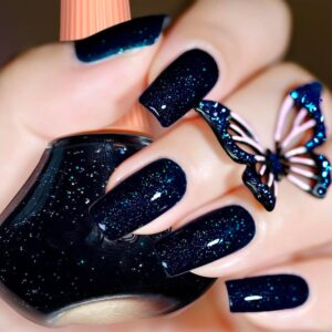 COSMOO Midnight Blue Glitter Nail Polish, 12ml Glitter Midnight Blue Quick Dry Nail Lacquer for Nail Art Varnish, 0.41 fl oz