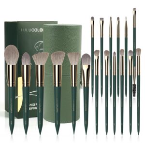 18-Piece Makeup Brush Set with Holder Case – Complete Makeup Brush Collection for Flawless Makeup Application -Soft Bristles (Green)