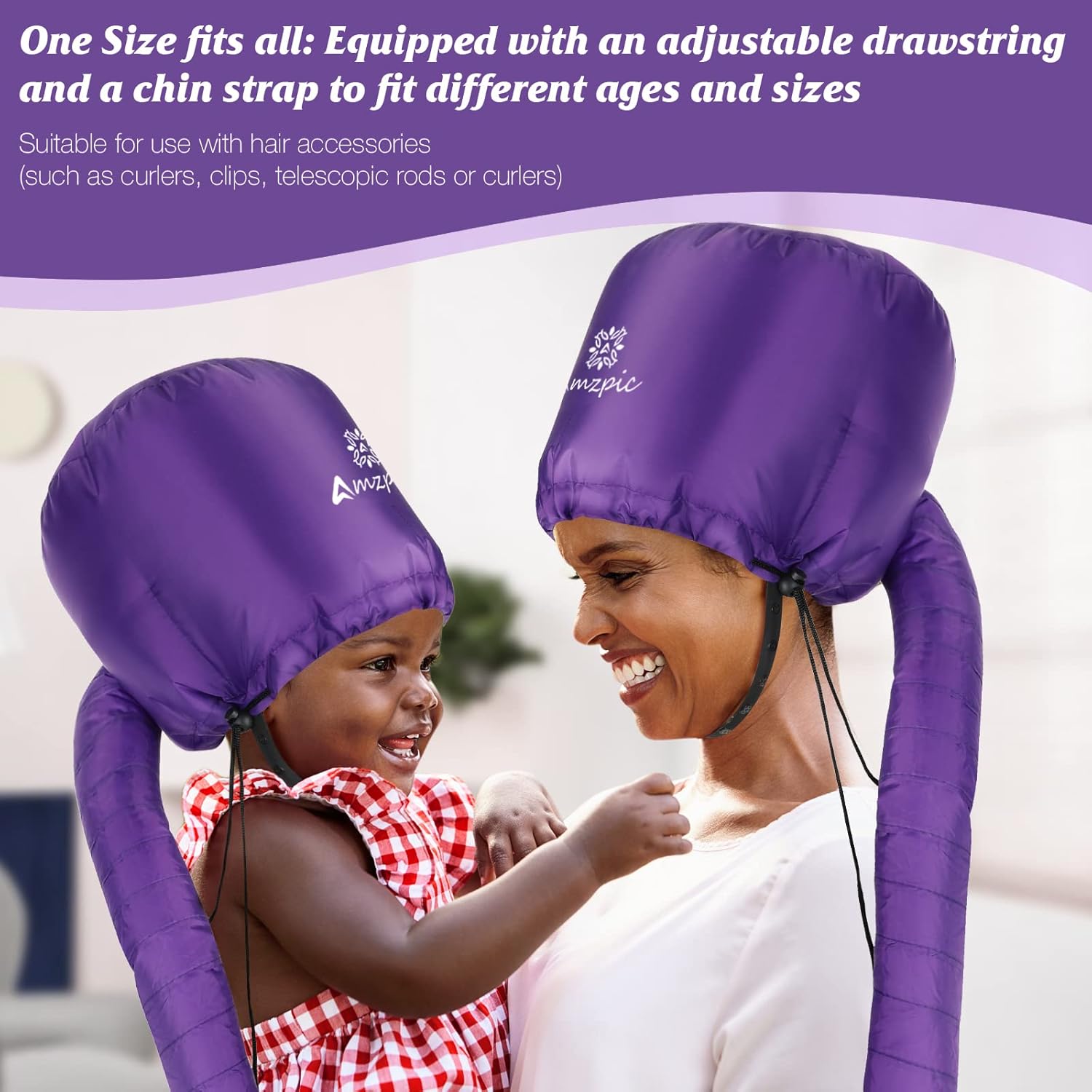 Bonnet Hood Hair Dryer Attachment - Soft, Adjustable Extra Large Bonnet Hair Dryer for Speeds Up Drying Time at Home, Easy to Use for Styling, Curling and Deep Conditioning (Purple) - Image 5