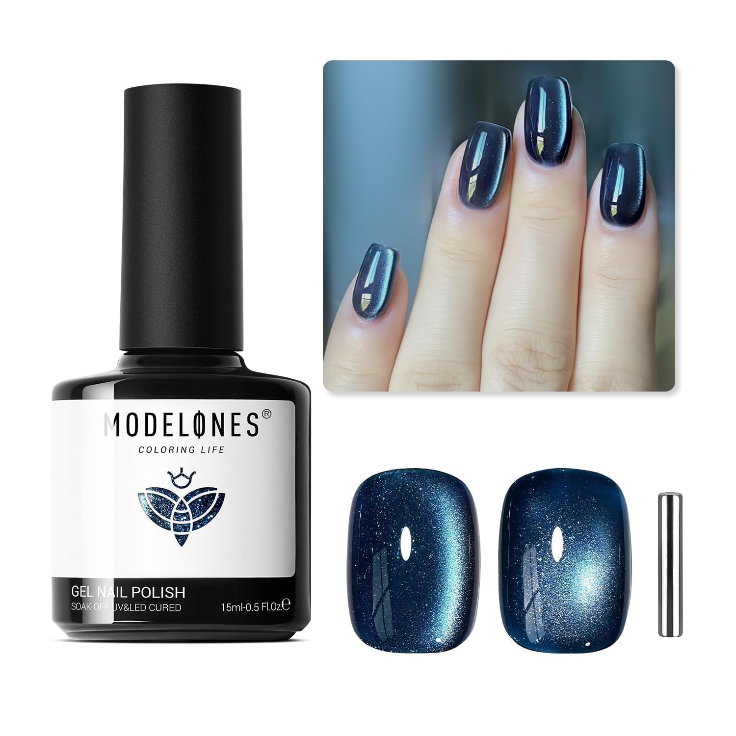 Modelones 15ml Blue Glass Sparkle Reflective Glitter Cat Eye Gel Nail Polish - Image 9