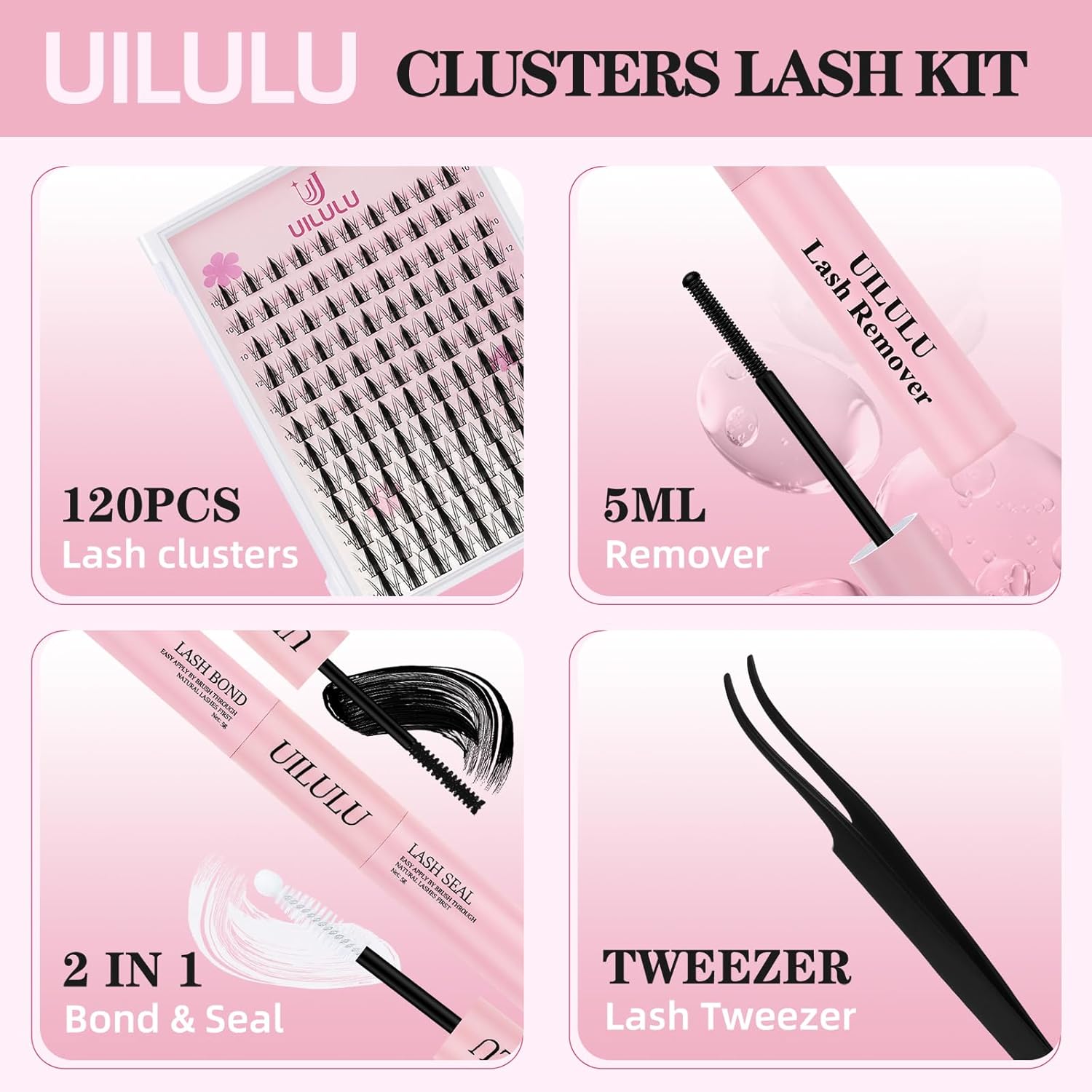 Lash Clusters Kit 10-16mm DIY Eyelash Extensions Kits 120 D Curl - 0.07D Individual Eyelashes Anime False Lashes Bond and Seal Remover Tweezers for Eye Lash Set at Home - Image 5