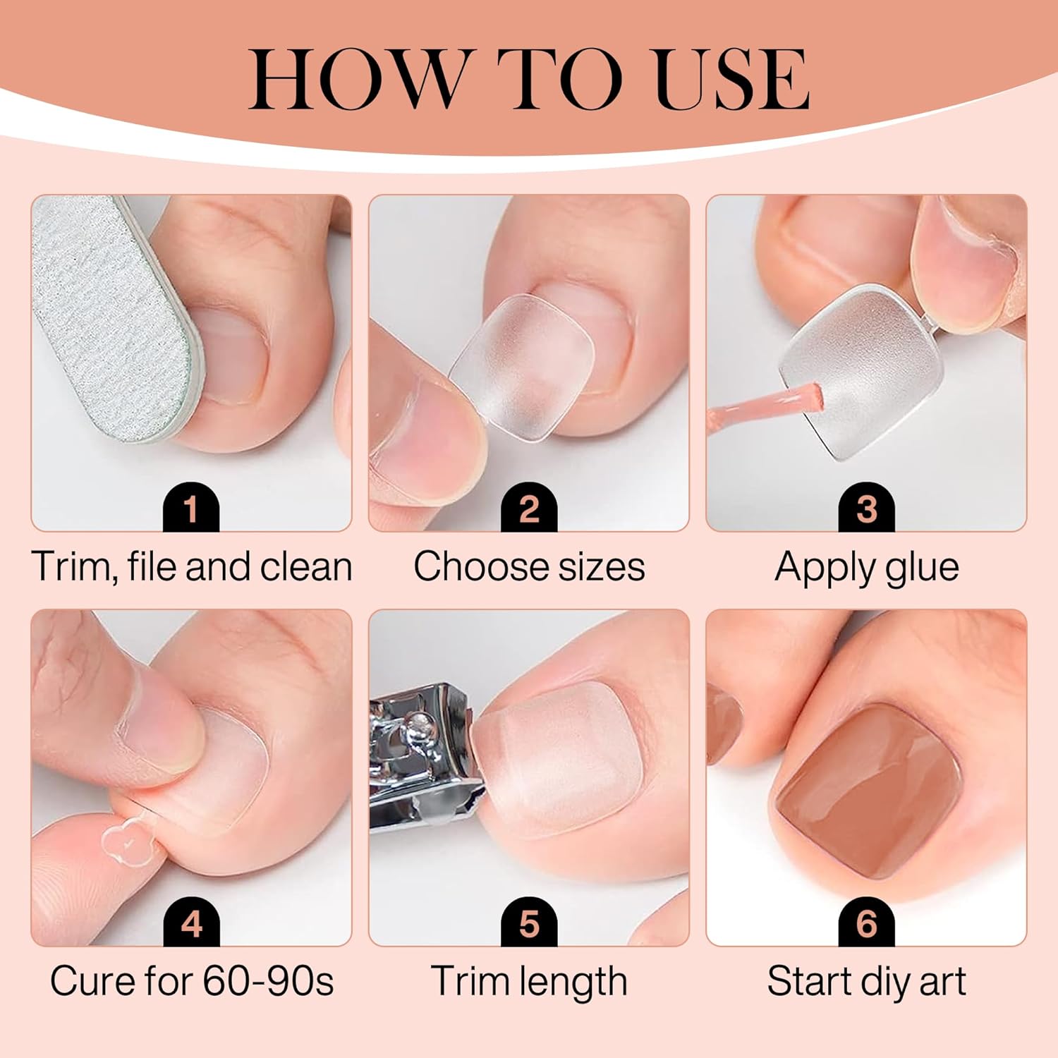 Short Toe Nail Tips Square Toe Nail Press Ons Full Matte 504pcs Full Cover Toenail Press On Nails Smoothly Curved for Any Toenail Shapes Easily DIY Salon, 12 Sizes Toe Acrylic Nails, Luckyfairy - Image 7