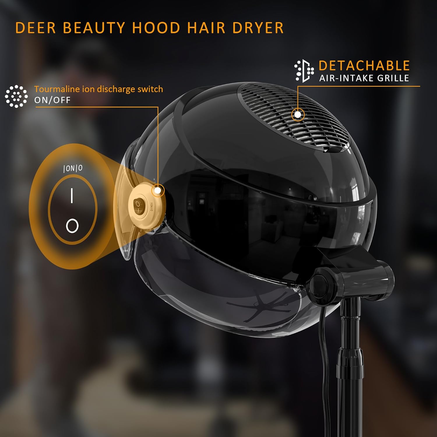 Professional Standing Hair Dryer - 1875W Floor Standing Hooded Dryer Hair Bonnet with Ionic Generator for Professional Salon Station Spa Home Use Hair Drying Treatment Adds Shine Volume (Gray) - Image 3