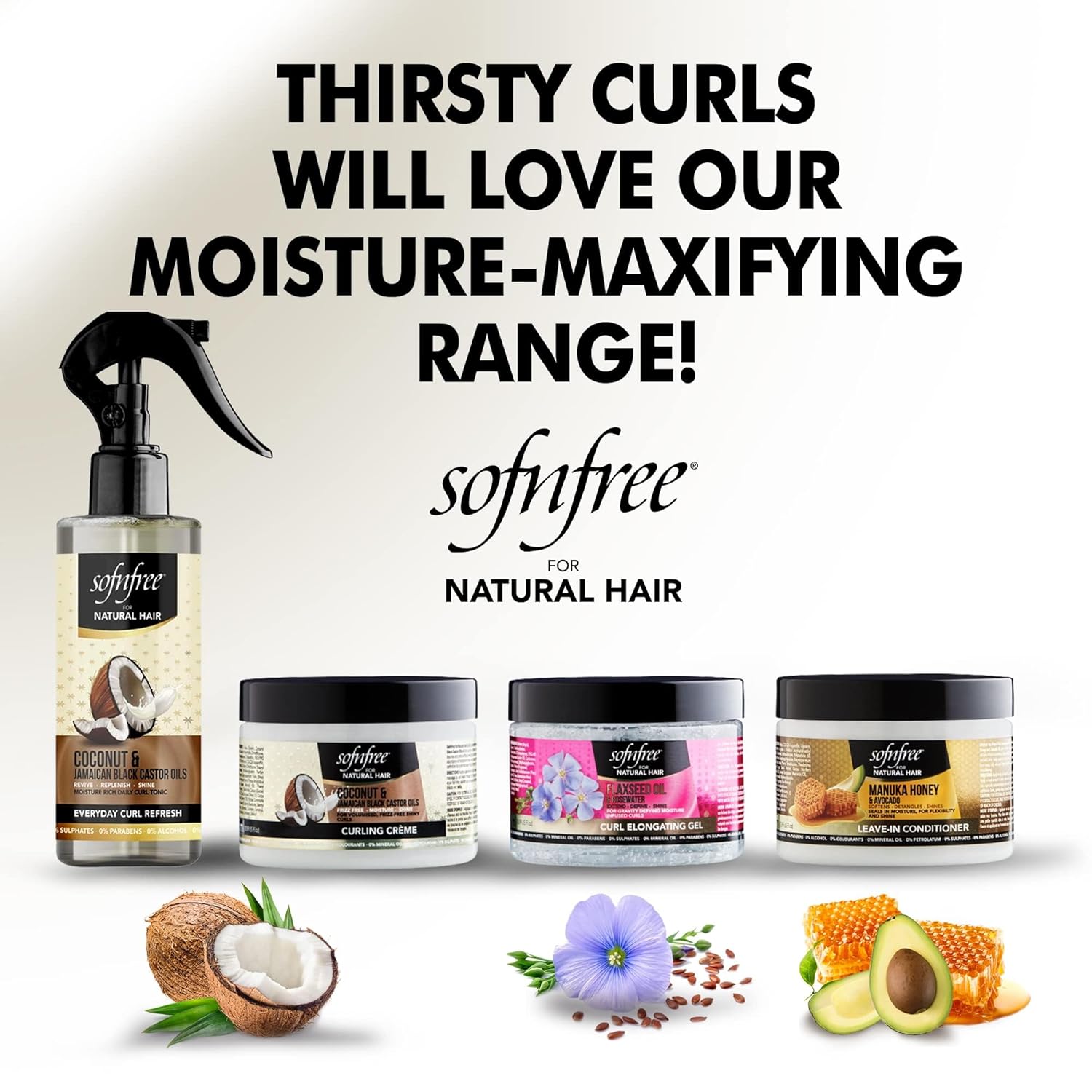 Sofn'free Coconut & Jamaican Black Castor Oil Everyday Curl Refresher Spray - Volumizer and Moisturizer for Styling Dry, Coily or Curly Hair, 8.12 Fl Oz (Pack of 1) - Image 4
