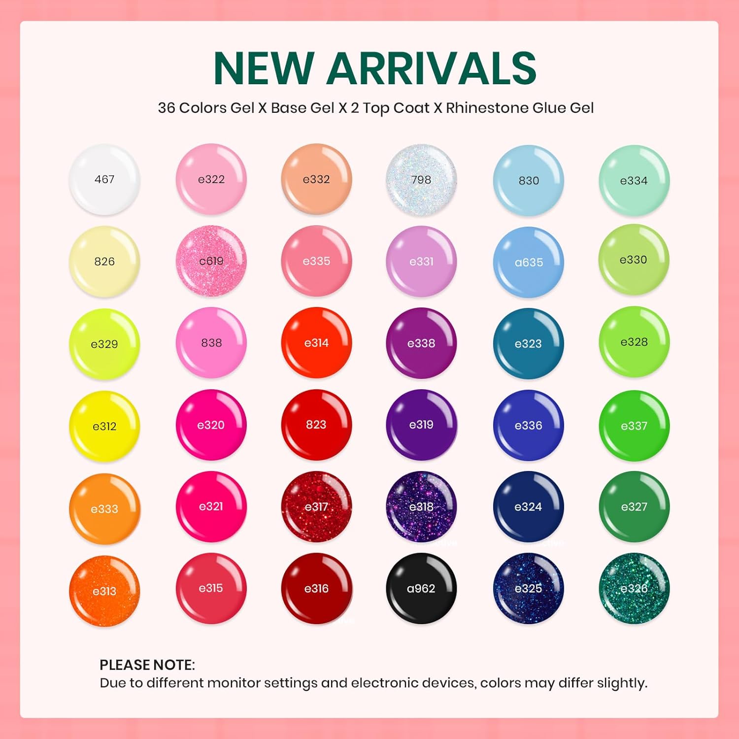 Beetles Gel Nail Polish Set-36 Colors Rainbow Nails Neon Juicy Picnic Party Collection & Rhinestone Gel Nail, 46Pcs Fruit Bubbles Nails Blue Green Pink Color with Top Base Coat Liner Brush - Image 2