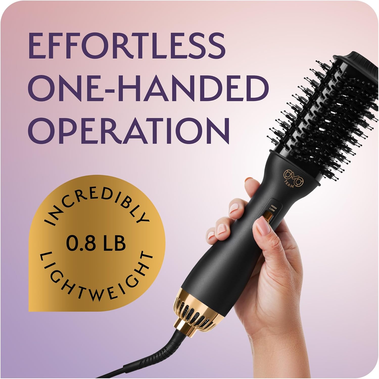 Professional Dual Voltage Blowout Hair Dryer Brush for European Travel 110V-120V/220V-240V, Black Gold Dryer and Volumizer, Hot Air Brush for Women, 2.4 INCHES Oval Shape - Image 3