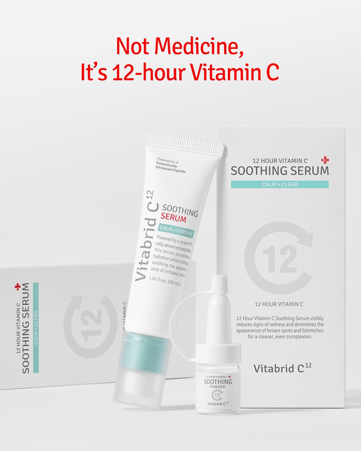 12 Hour Vitamin C Soothing Serum for Acne & Blemish-Prone Sensitive Skin - Improves Sebum, Pores and Redness - Peptides, Niacinamide, Madecassoside, 1.01 fl.oz. Powder 0.04oz. - Image 7