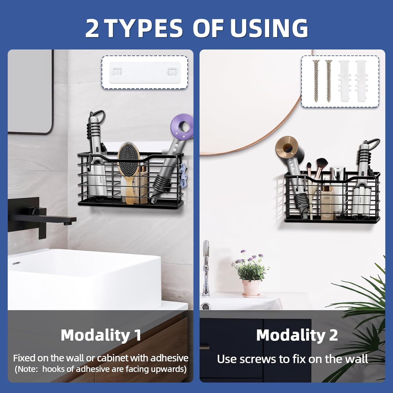 HappyHapi Hair Dryer Holder Hair Tool Organizer, Antirust Wall Mount Bathroom Hair Care Styling Tool Storage Basket for Hair Dryer, Curling Wands, Hair Straighteners - Image 5