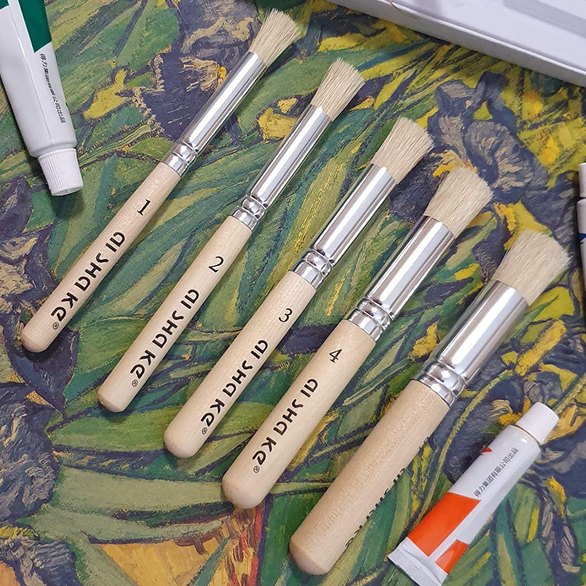 Auhoahsil Stencil Brushes Set, 5 Pcs Natural Bristle Wooden Handle Template Brushes for Wood Wall Model House Painting, Stencil Projects, Card Making, DIY, Crafts and Acrylic Oil Watercolor Painting - Image 5