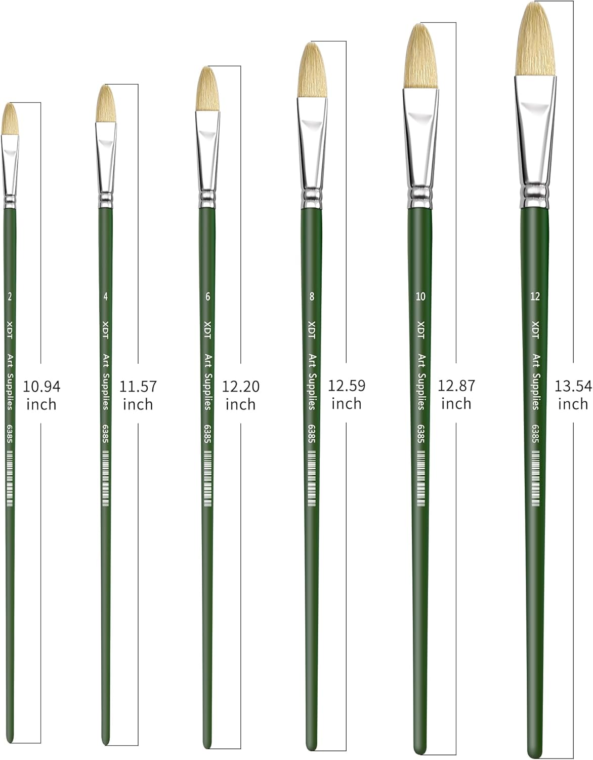 XDT#6385 Filbert Artist Paint Brush 6 Piece Set Medium Stiff Hog Bristle Extra Long Handle #2#4#6#8#10#12, Acrylic Oil Watercolor - Image 2
