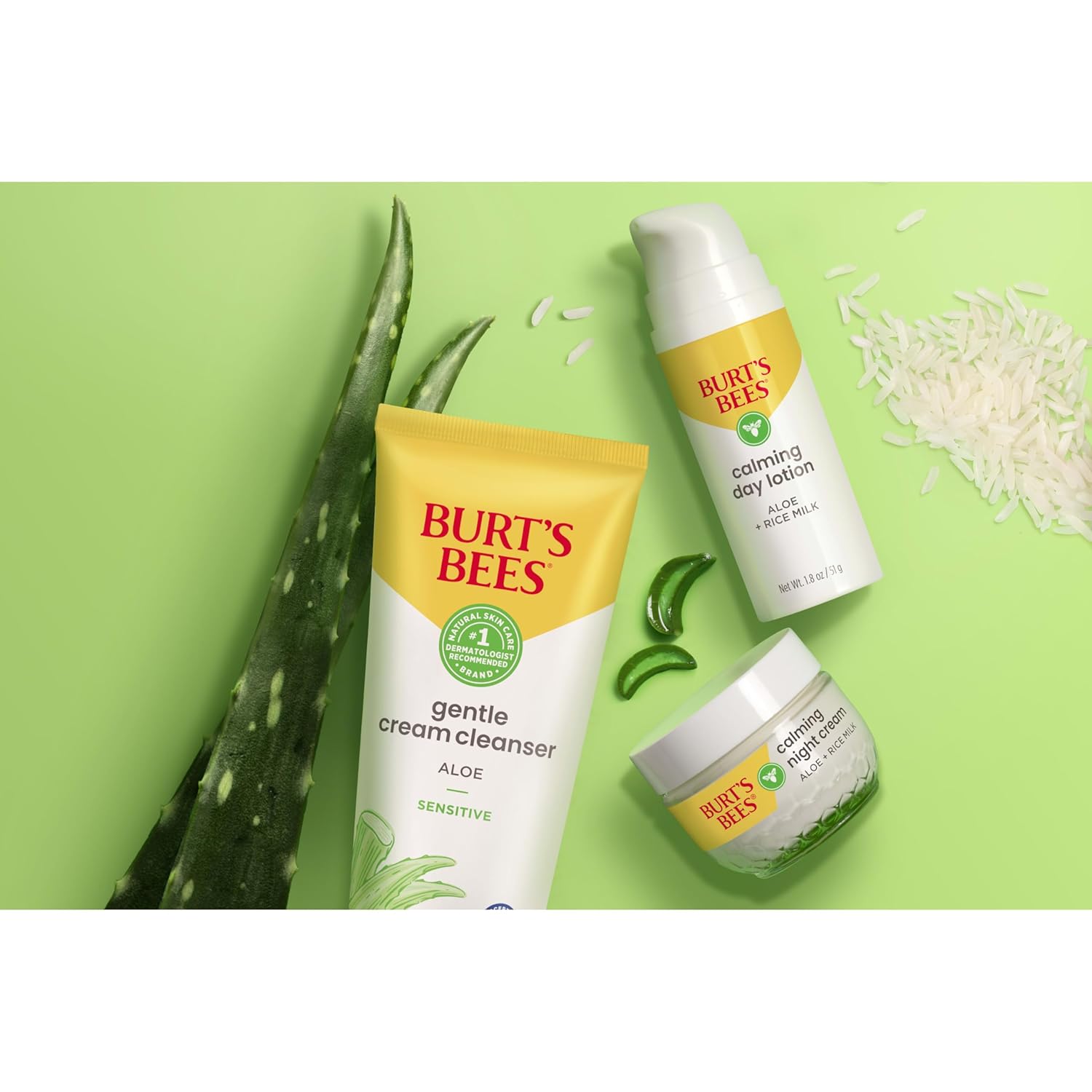 Burt's Bees Calming Night Cream, With Aloe and Rice Milk, Face Moisturizer For Sensitive Skin Infuses Skin With Moisture While You Sleep, 98.8 Percent Natural Origin, 1.8 oz. Tub - Image 12
