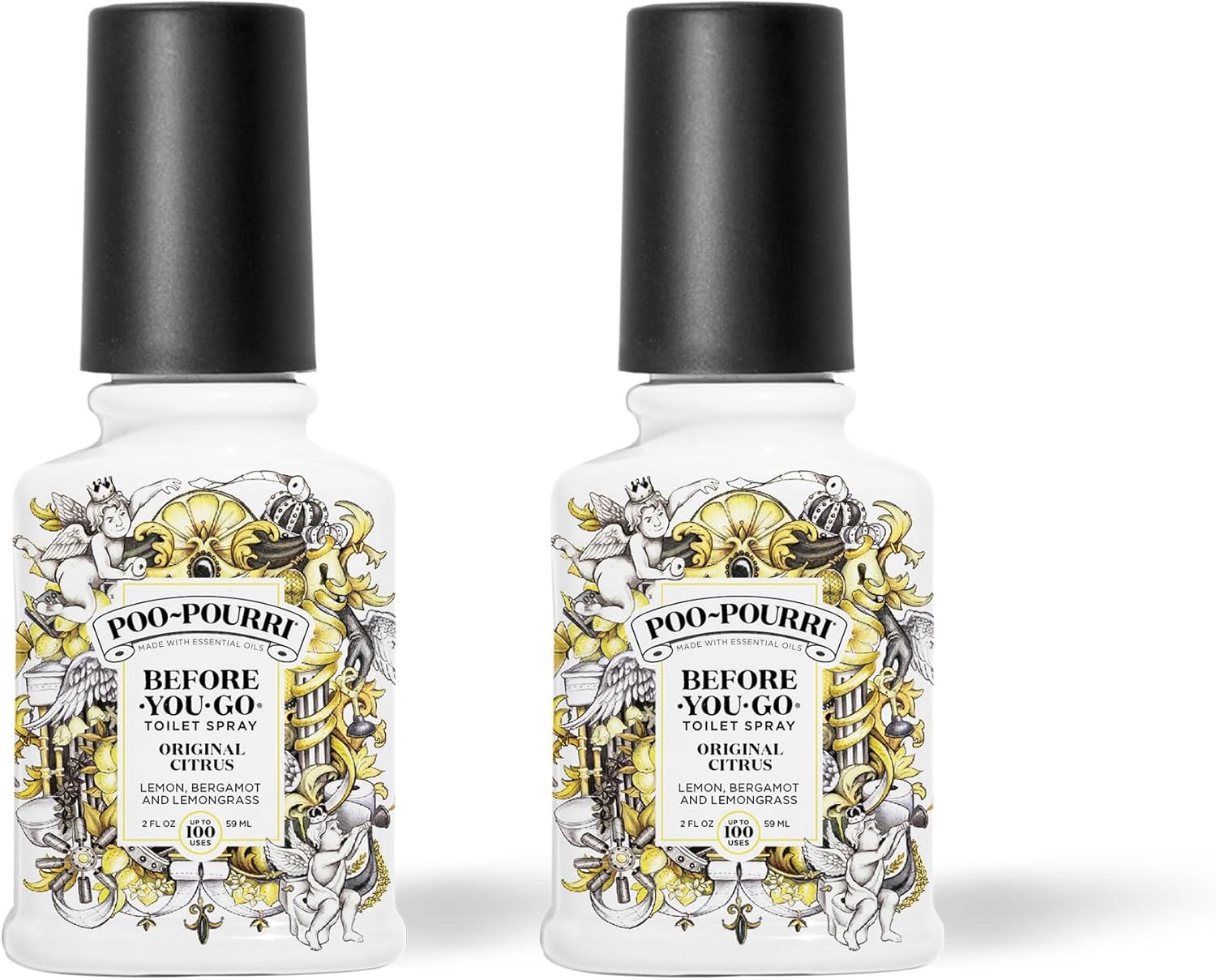 Poo-Pourri Original Citrus 2oz Before-You-Go Toilet Spray 2 Pack - Instantly Trap Bathroom Odor - Plant Based Ingredients & Essential Oils - No synthetic fragrance - Lemon, Bergamot & Lemongrass Scent