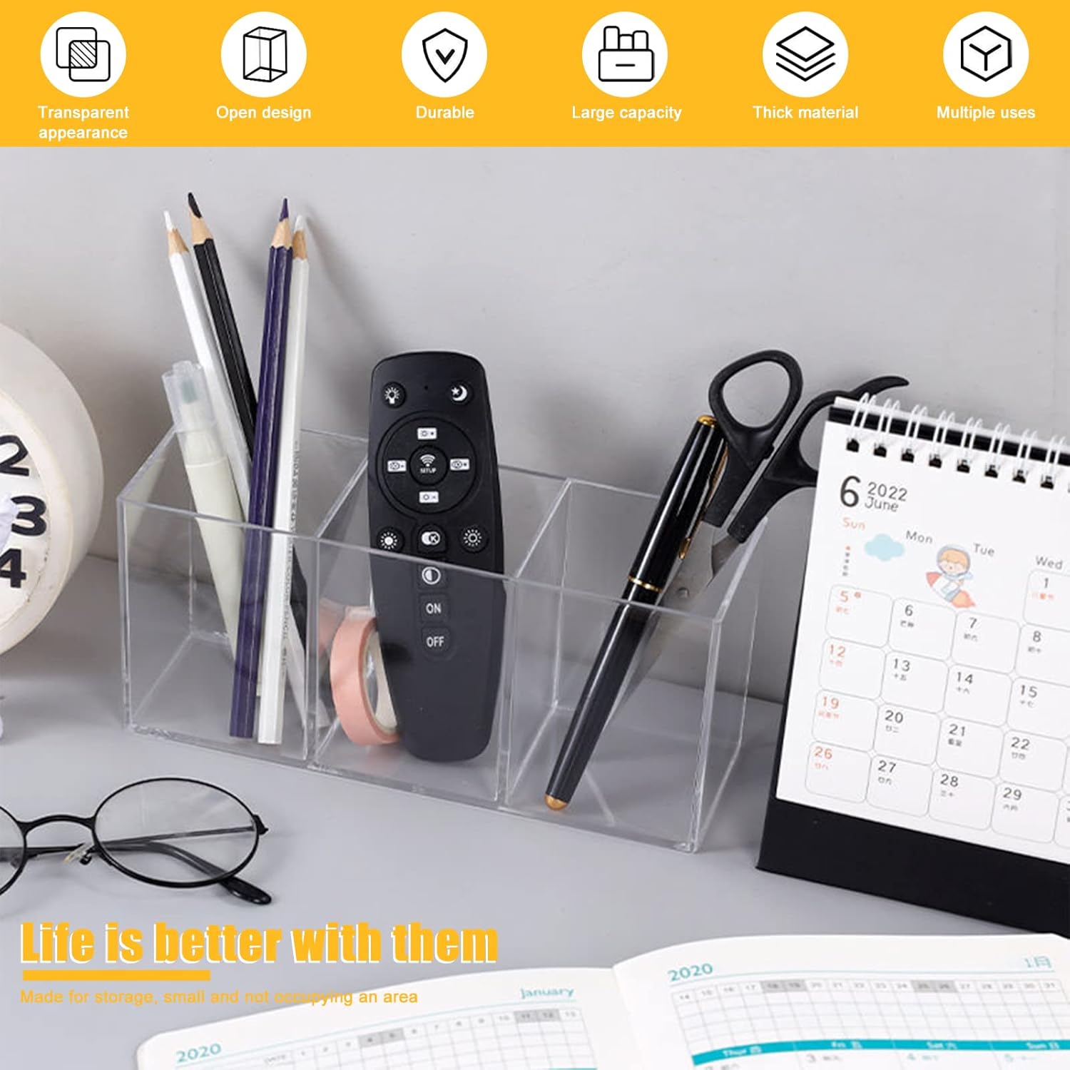 Clear Makeup Brush Organizer,Acrylic Cosmetic Brushes Storage Holder with 3 Slots,Pencil Pen Holder for Desk,Desk Organizer and Accessories for Vanity - Image 3