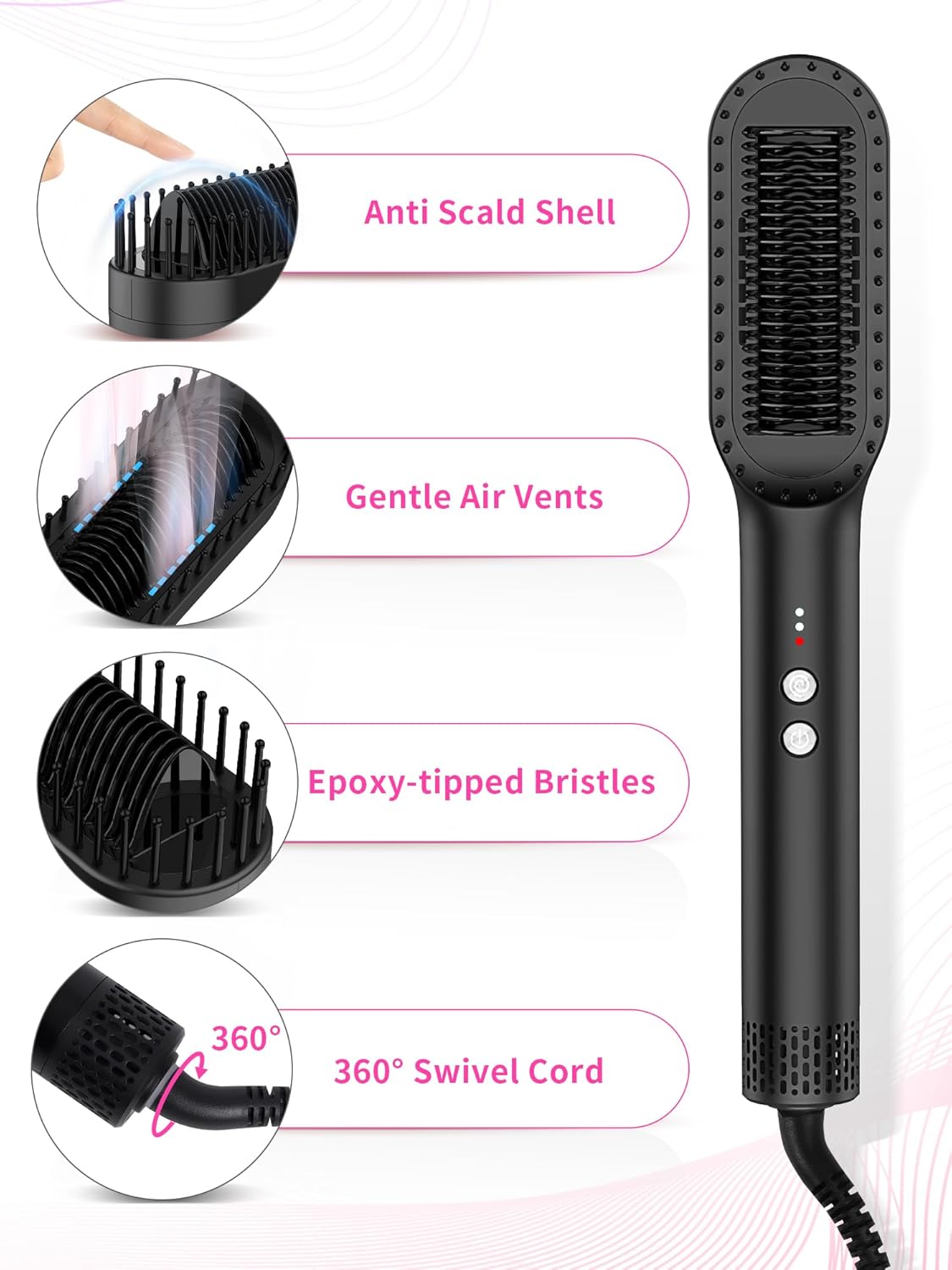 Hair Straightener Brush with Air Vents, ABVOT All in 1 Hot Air Straightening Comb for Black Women, Dual Voltage, Auto Shut Off, Anti Scald Shell, Fast Heat Up, for Curly Hair | Black - Image 4