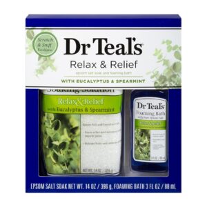 Dr Teal's Eucalyptus Epsom Salt & Foaming Bath Oil Sampler Gift Set - Give The Gift of Rejuvenation & Self Care! - 14 oz Bag of Eucalyptus Bath Salts & 3 oz Bottle of Eucalyptus Foaming Bath Oil