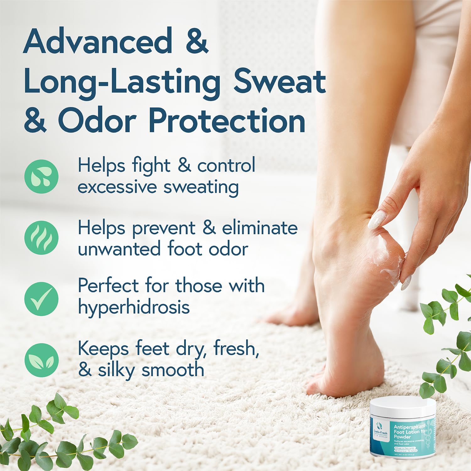 Foot Lotion to Powder for Excessive Sweating - Plant Based Foot Powder for Smelly Feet - Foot Odor Eliminator & Foot Lotion for Dry Feet - 4oz - Image 3