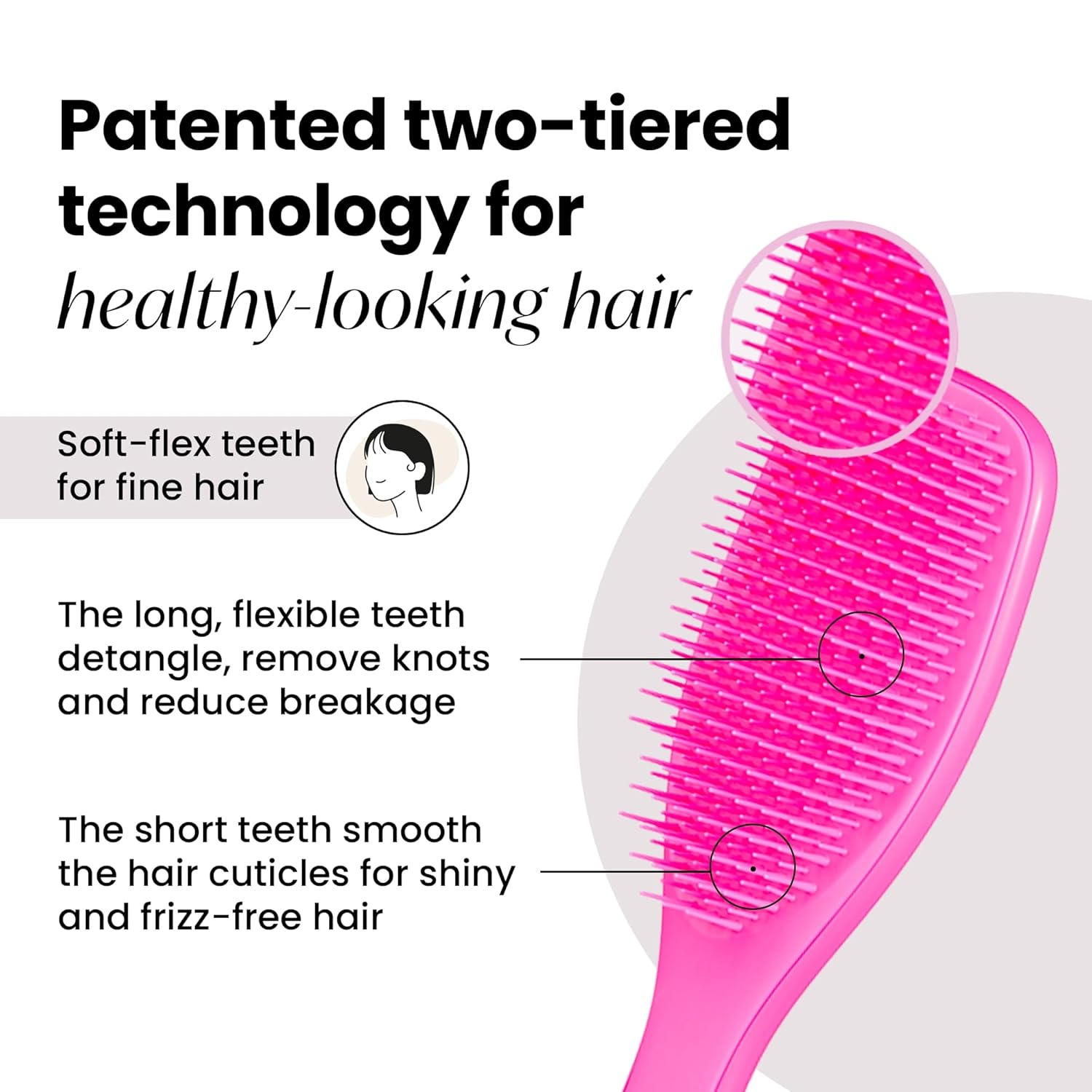 Tangle Teezer Fine & Fragile Ultimate Detangler Brush, Dry & Wet Hair Brush to Detangle & Reduce Breakage, Runway Pink - Image 2