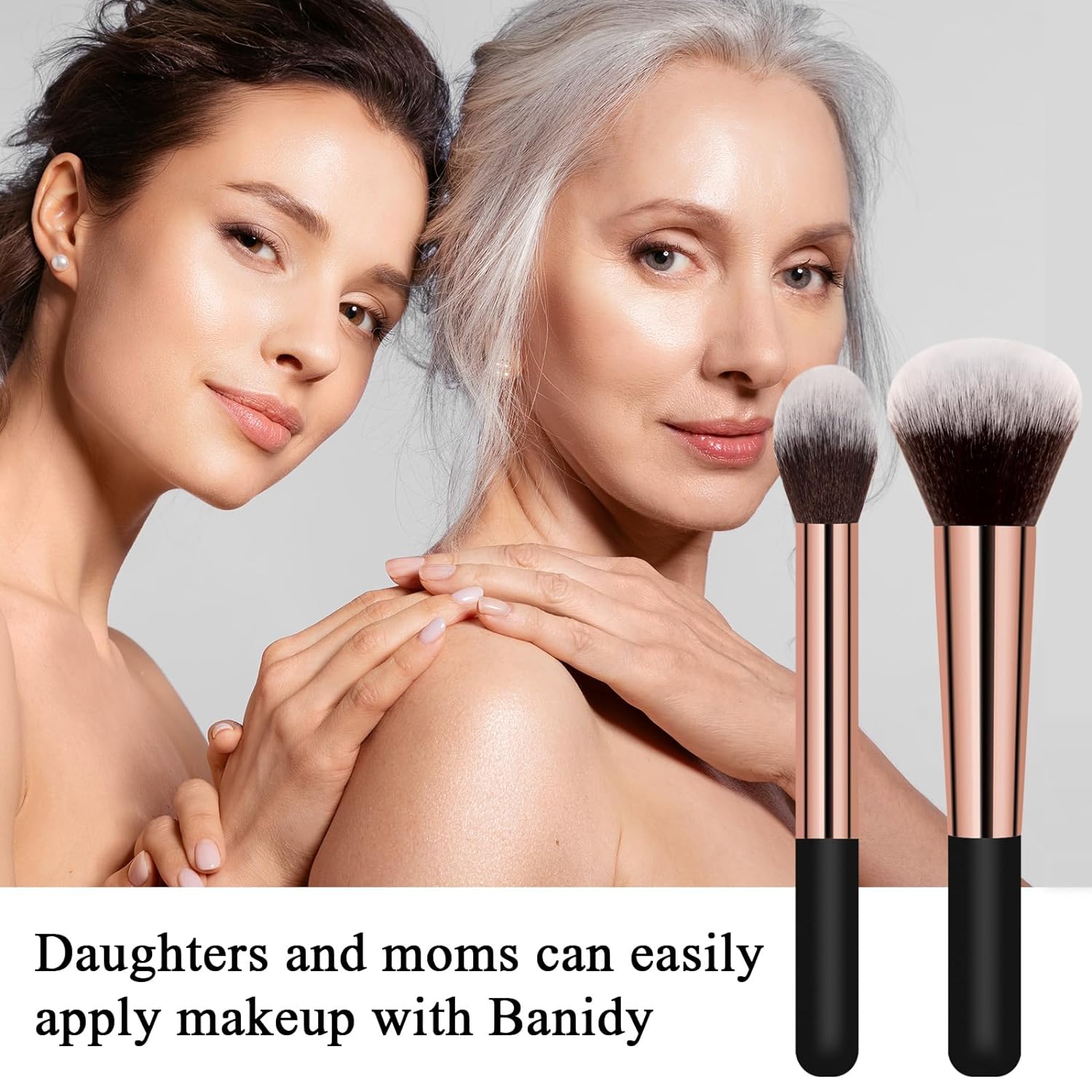 Makeup Brushes Banidy Powder Foundation Brush Flawless Powder Brush Set with Highlighter Brush Blush Brush with Wooden Handle Perfect for Blending, Buffing Liquid, Powder, Foundation, Cream, Concealer - Image 2