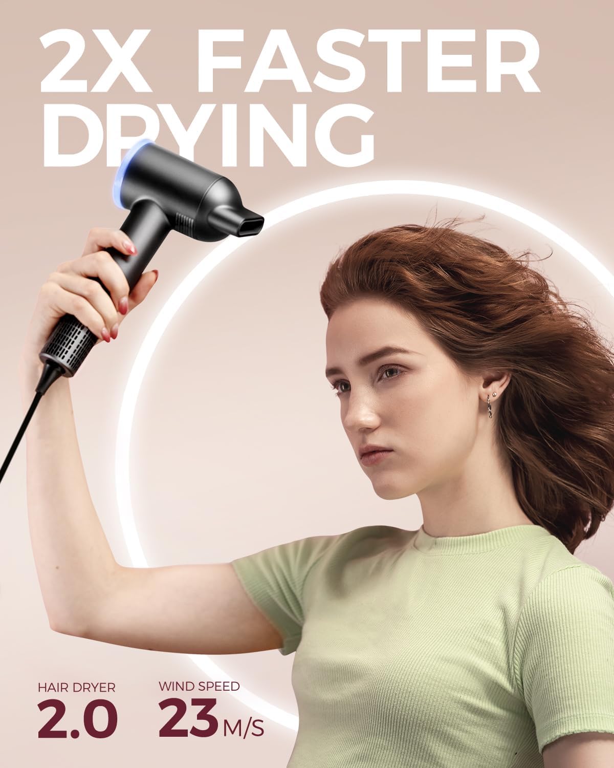 Hair Dryer with Diffuser, Professional High-Speed Blow Dryer, Negative Ionic Hair Dryers for Women, 110,000 RPM Fast Drying, 5 Temps & 3 Speeds, with HD Digital Screen & Carrying Case, Gray - Image 2