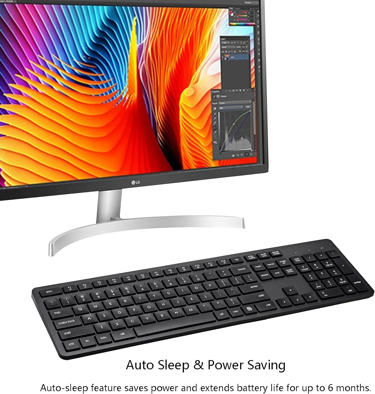 Wireless Keyboard, 2.4G USB External Silent Cordless Keyboard for Windows Chrome Laptop Computer PC Desktop Notebook Chromebook, 106 Keys Full Size with Number Pad (Black) - Image 4
