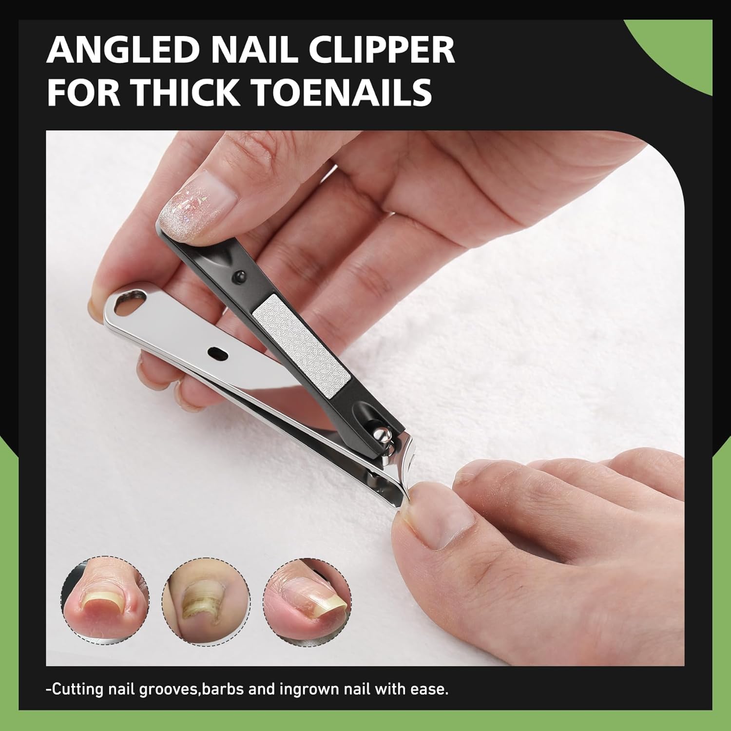 BALUCA Slanted Blade Ingrown Toenail Clippers for Thick Toenails, Angled Toe Nail Fingernail Cutter Trimmer for Seniors and Men - Black - Image 2
