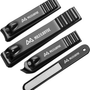 Nail Clippers Set Black Stainless Steel Nail Cutter& Sharp Oblique Toe Nail Clipper & Nail File 4 Pieces, Metal tin Box for Men and Women Suitable for Gifts.
