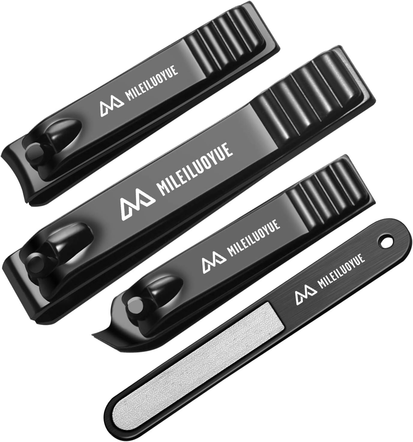 Nail Clippers Set Black Stainless Steel Nail Cutter& Sharp Oblique Toe Nail Clipper & Nail File 4 Pieces, Metal tin Box for Men and Women Suitable for Gifts.