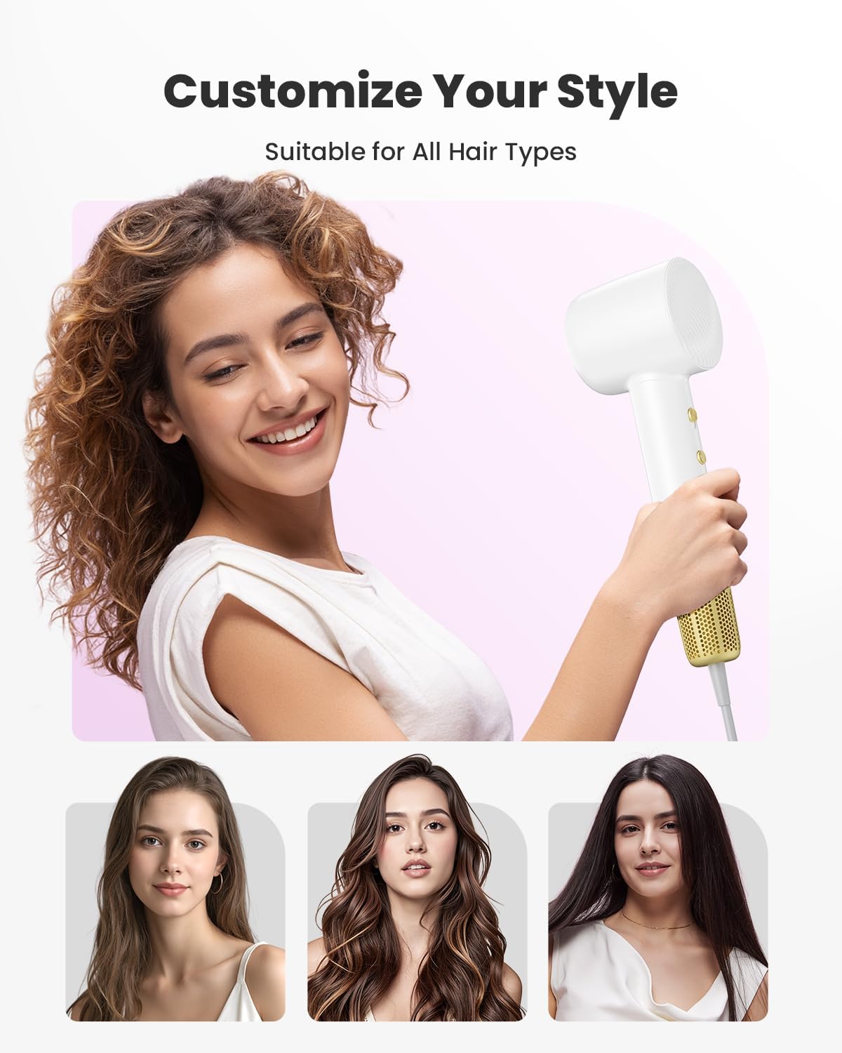 Mera Ionic Hair Dryer, Professional 1500W Brushless Motor High-Speed Blow Dryer with Magnetic Nozzle, Thermo-Control, Low Noise Compact Portable Lightweight Blowdryer Hairdryer for Men Women Travel - Image 6