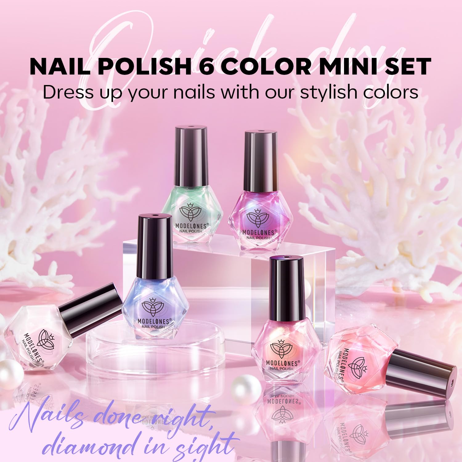 modelones Nail Polish Set, 6 Colors Summer Chrome Shimmer Pearl White Pink Mermaid Purple Quick Dry Nail Polish Kit Fingernail Polish 2025 Manicure DIY Salon Home Gifts for Women Girl - Image 8