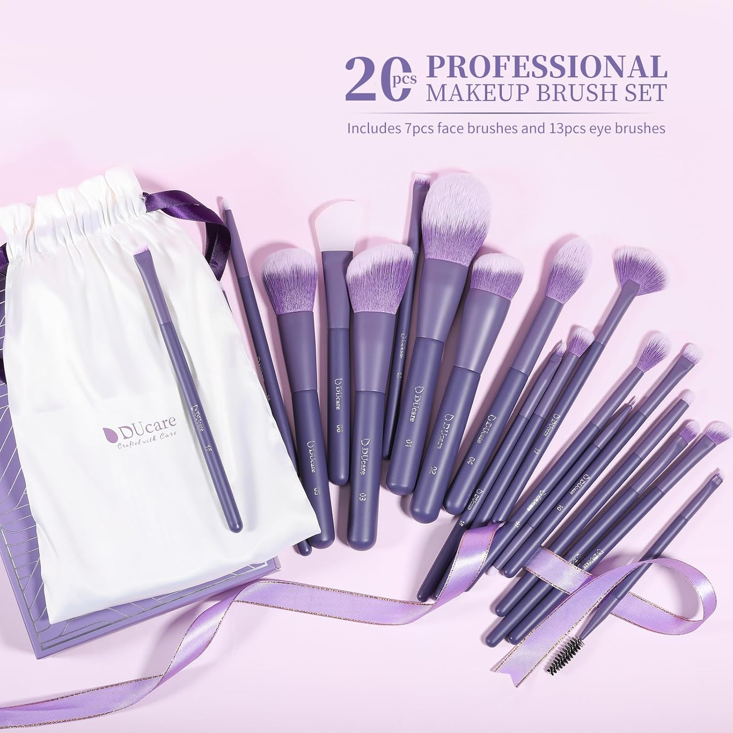 DUcare Makeup Brushes Professional 20Pcs Purple Makeup Brush set with Silicone Face Mask Brush Kabuki Foundation Blending Powder Blush Concealers Eyeshadows Brushes - Image 2