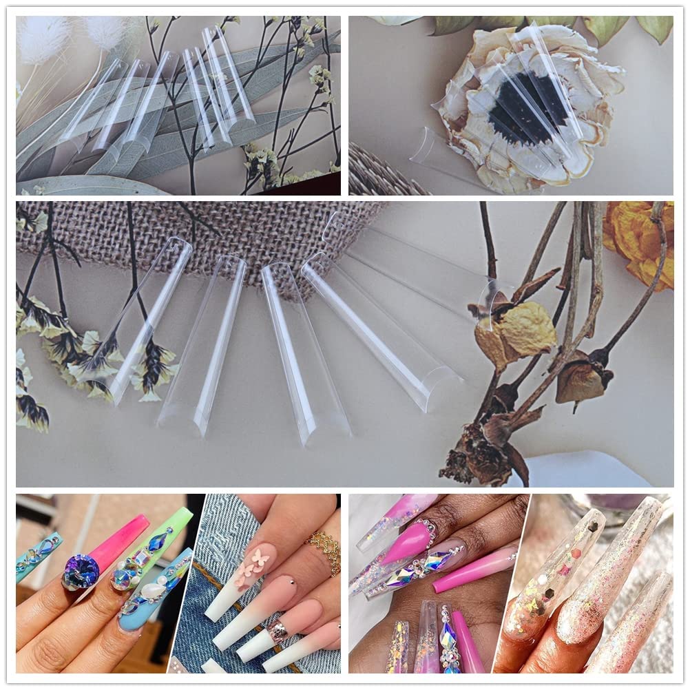 UNA GELLA Coffin Fake Nails Tips Extra Long 216 PCS XXL Coffin Acrylic Fake False Nails Tips Long Ballerina Nail Tips with Box for Nail Salons and Home DIY, 12 Sizes - Image 5