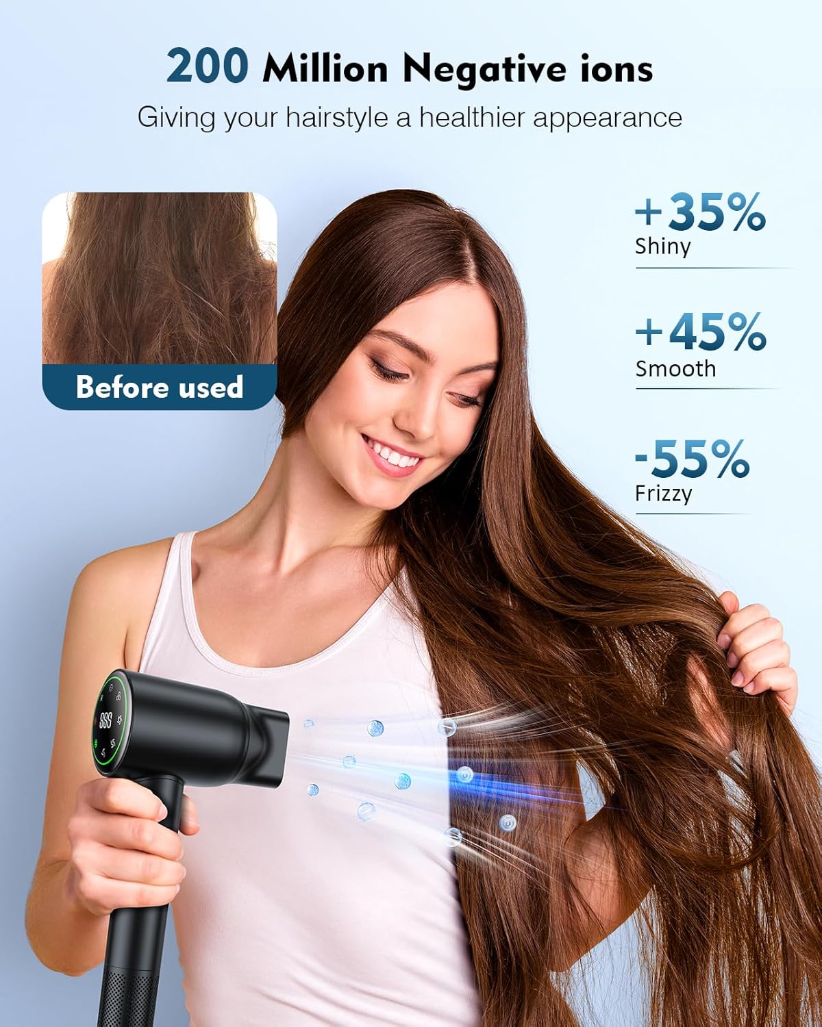 Hair Dryer,160000 RPM High Speed Blow Dryer with 200 Million Negative Ionic, Low Noise Thermo-Control Professional Hair Dryer with Diffuser and Nozzle,Portable Hair Blow Dryer for Home Travel - Image 4