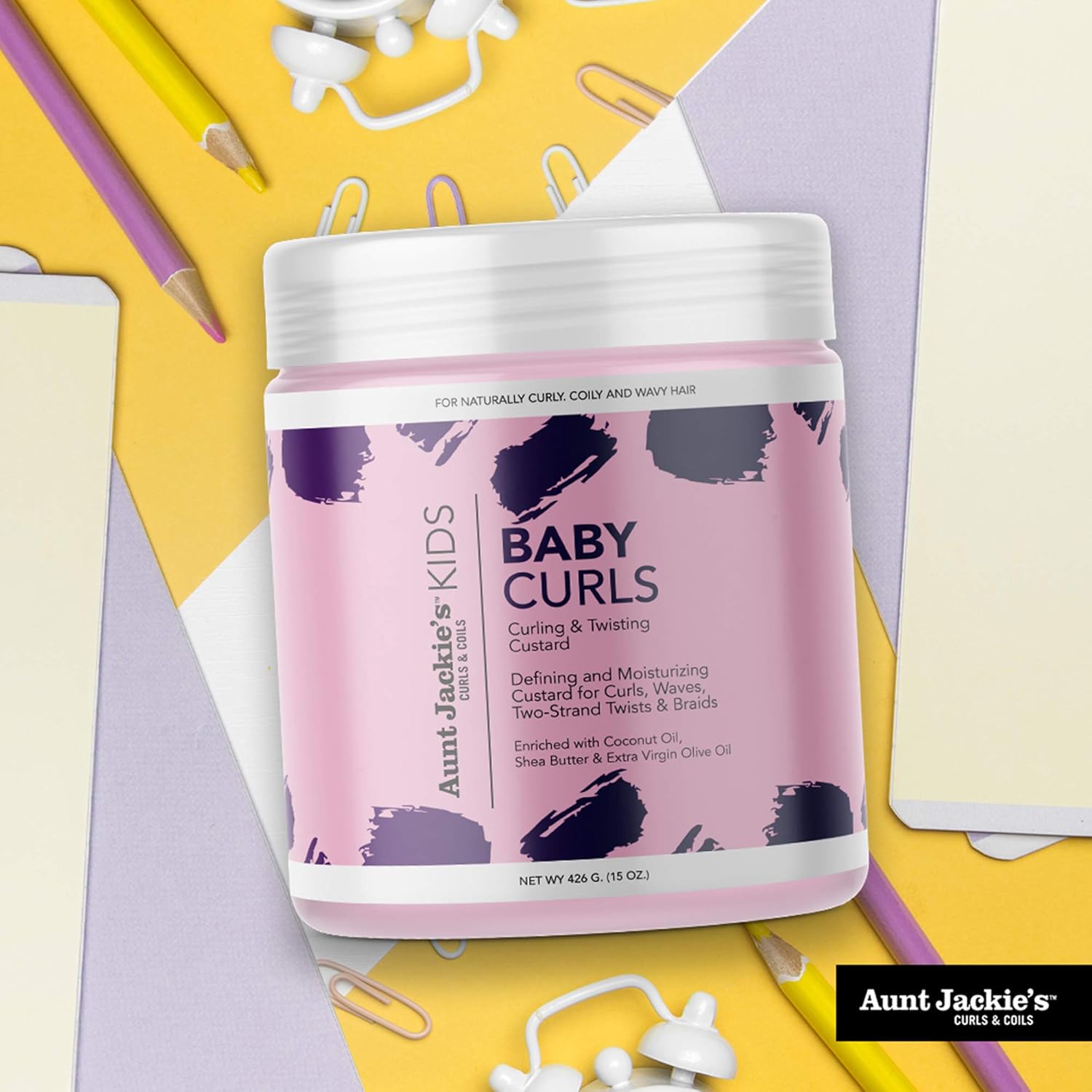 Aunt Jackie's Kids Baby Curls, Moisture Rich Curling and Twisting Custard for Naturally Curly, Coily and Wavy Hair, 15 oz - Image 3