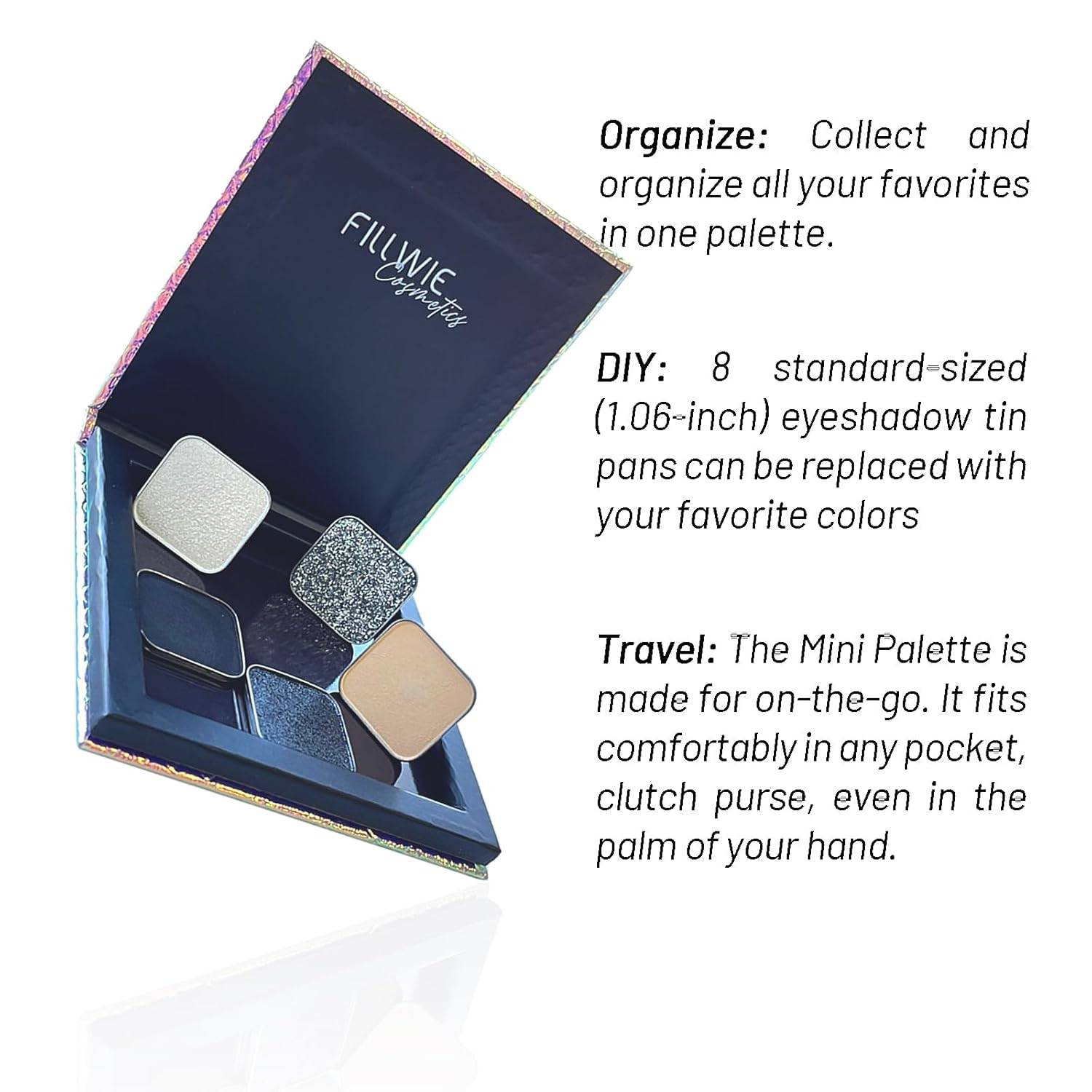 Black Smokey Eyeshadow Magnetic Palette, 8 Color Highly Pigmented Eyeshadow Powder, Single Tin Pan Diy Refillable, Small Travel Size Makeup Artist Kit Essentials (Palette-B) - Image 7