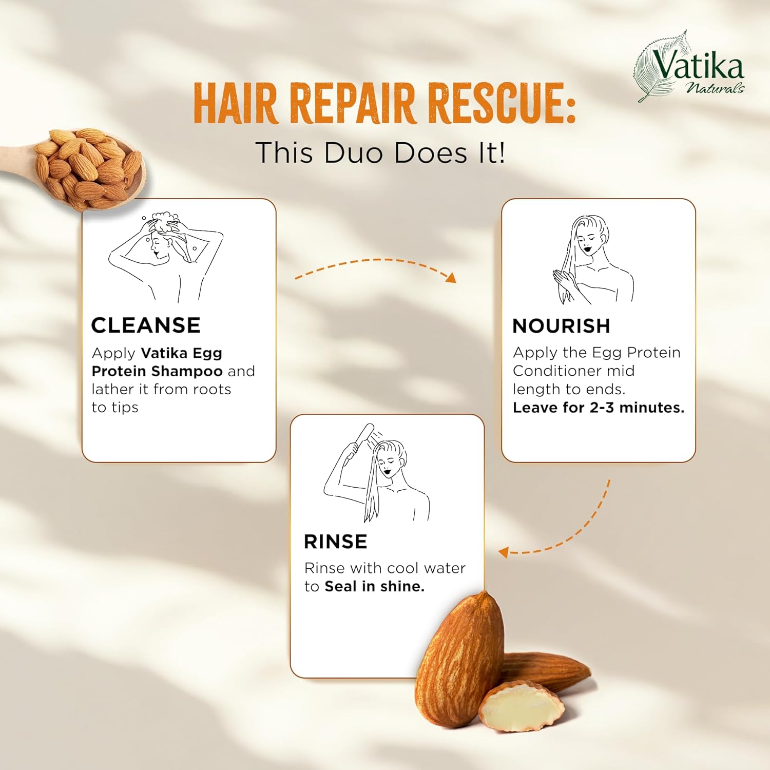 Vatika Naturals Sweet Almond Shampoo Conditioner Combo 400ml Frizzy Hair Repair - Image 7