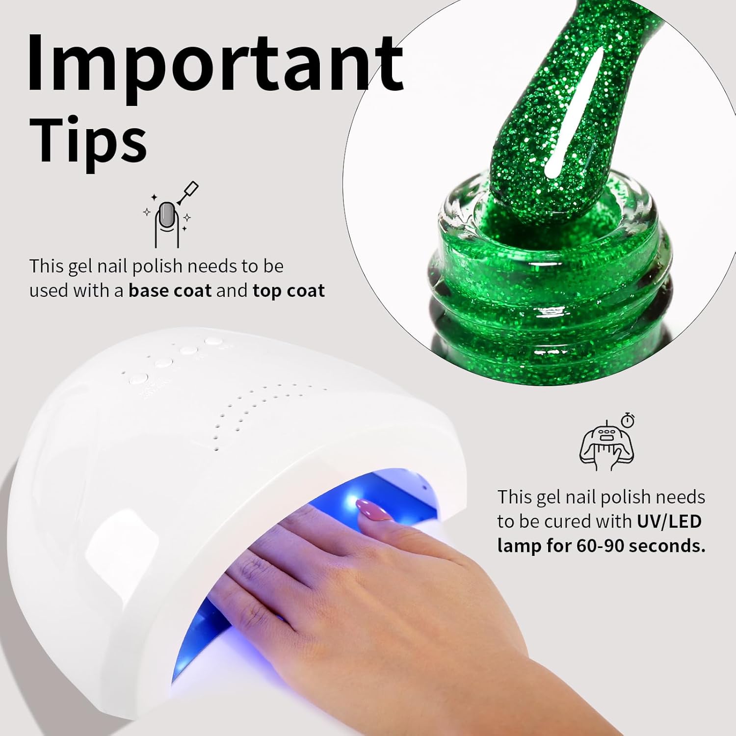 Glitter Green Gel Nail Polish, 16ml Sparkly Christmas Green Soak Off UV/LED Gel Polish Manicure Salon DIY at Home 1 Pcs - Image 5