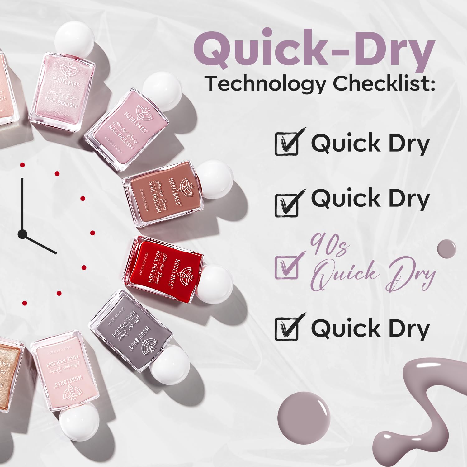 modelones Gray Nail Polish, Light Grey 15 ml Quick Dry Nail Lacquer Strengthener Long Last Shine Fingernail Toe Nail Art DIY Home Travel Manicure Gift for Women Girls 0.5 Fl Oz - Image 7
