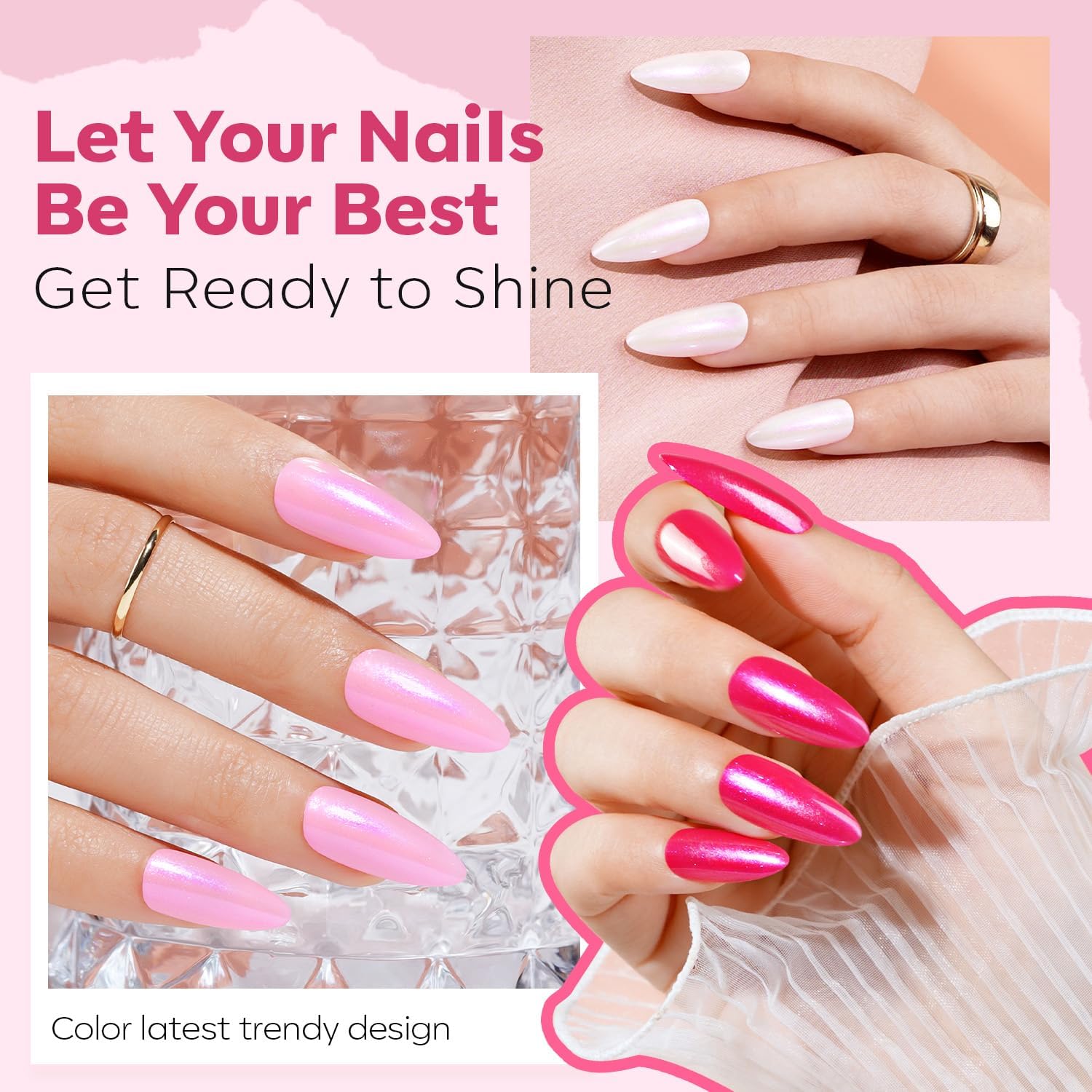modelones Nail Polish Set, 6 Colors Quick Dry Nude Hot Pink Chrome Nail Polish Light Pink Shimmer Pearl Spring Summer Fingernail Polish DIY Nail Art Salon Home Easter Gifts for Women Girl - Image 3