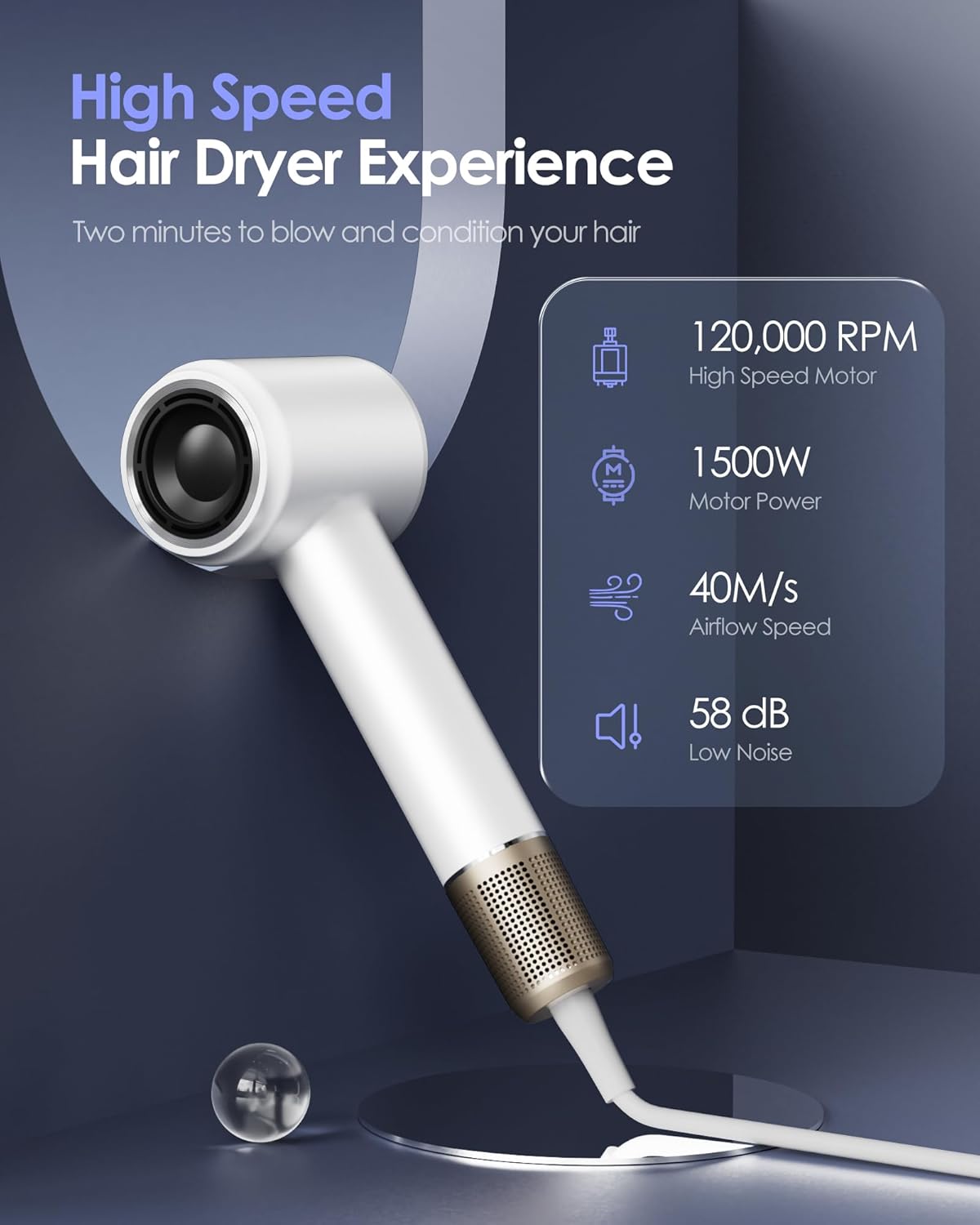 Hair Dryer -Bopcal Ionic Blow Dryer, 500 Million Ions Fast Drying, Low-Noise Hairdryer, 3 Speeds & 4 Temps with Travel Size for Professional Styling at Home/Salon - Image 7