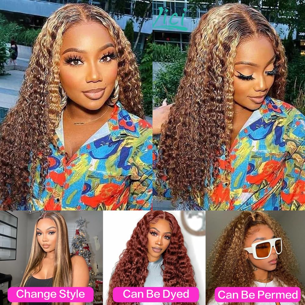 abbildung 30inch Highlight Ombre Lace Front Wig Human Hair 13x6 HD Honey Blonde 4/27 Deep Wave Lace Frontal Wigs Glueless Wigs Human Hair - Image 6