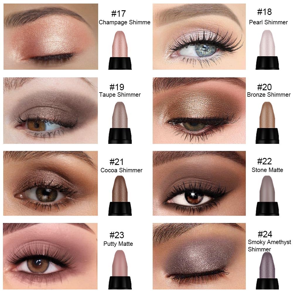 8Pcs Cream Eye Shadow Brightener Stick Makeup Set, Champagne Pearl Taupe Bronze Cocoa Stone Putty Smoky Amethyst Shimmer Matte Eyeshadow Eyeliner Pencil Applicator Stick Palette Makeup for Older Women - Image 2