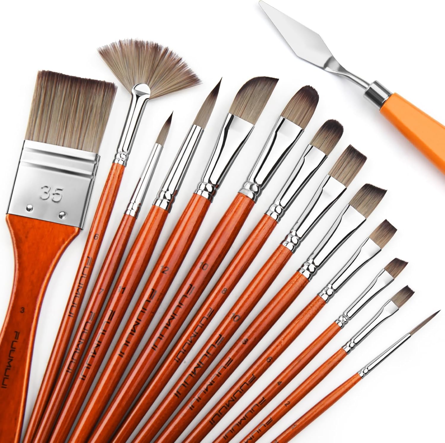 14pcs Acrylic Paint Brushes, Professional Synthetic Bristles Paint Brush Set with Extra Palette Knife - Flat, Filbert, Fan, Dagger, Round, Angle, Rigger Paint Brushes for Oil, Acrylic Canvas Paintings - Image 2