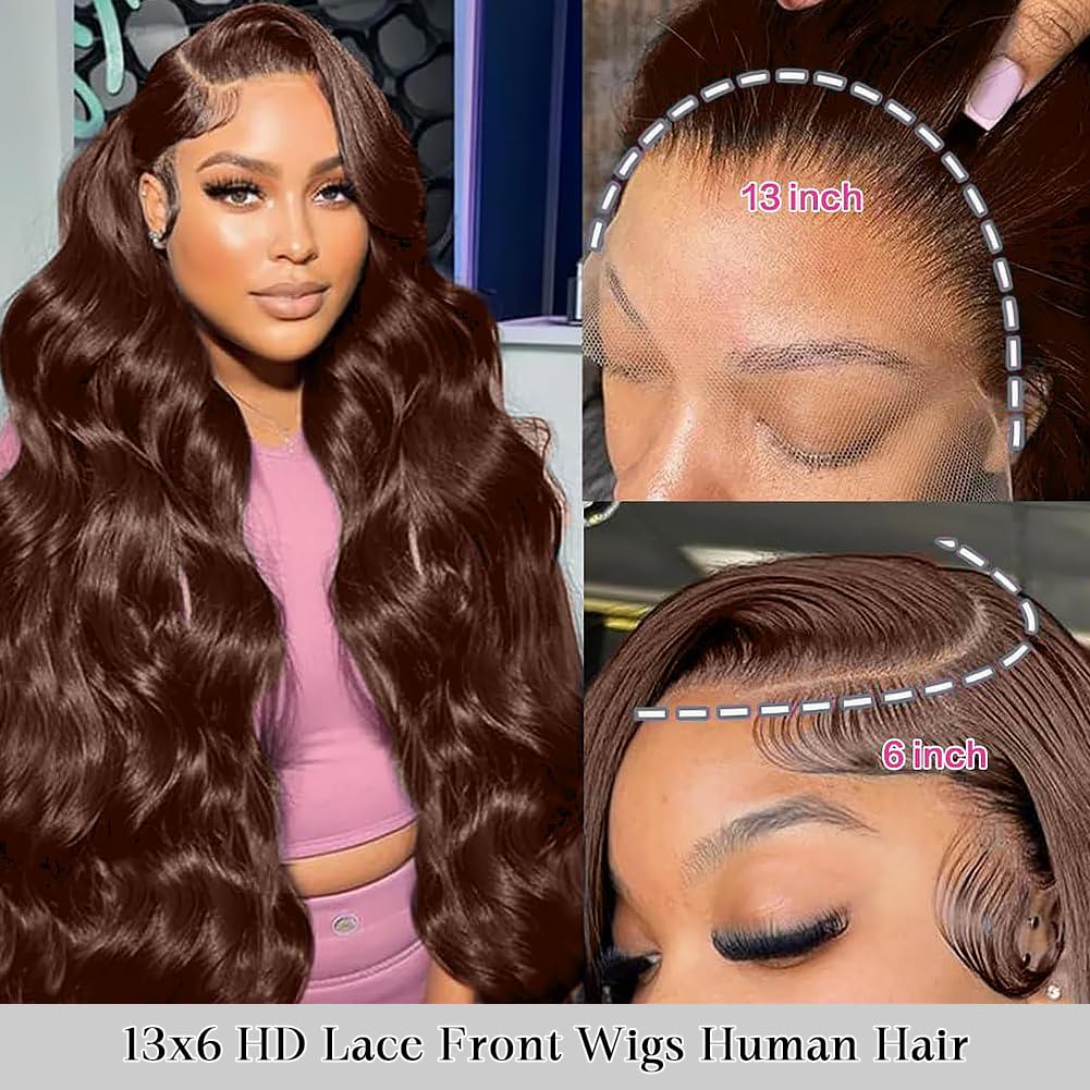 Chocolate Brown Lace Front Wig Human Hair 30 Inch 200% Density 13x6 Hd Transparent Body Wave Lace Front Brown Wigs Human Hair 4# Glueless Wigs for Women - Image 5