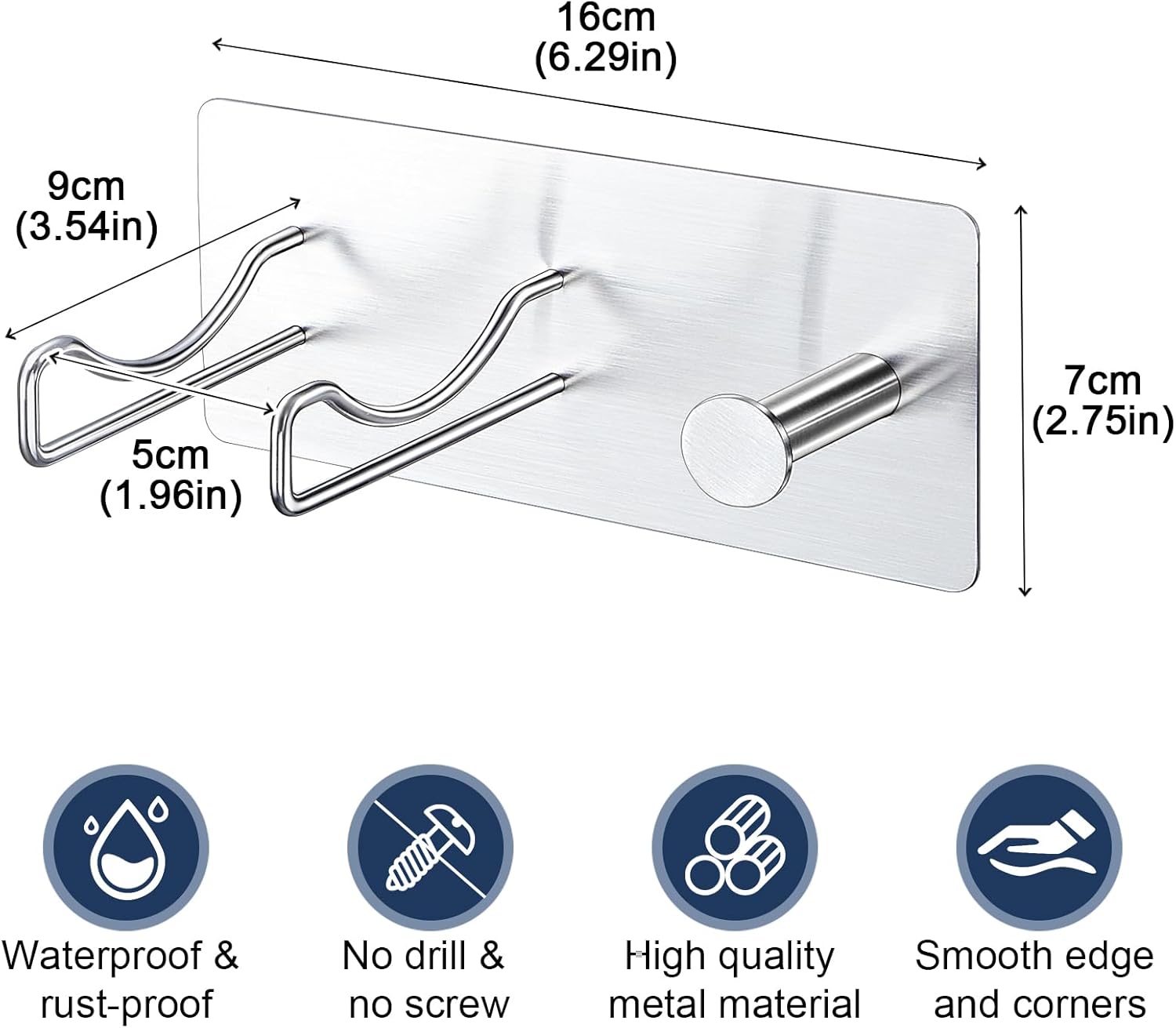 Hair Dryer Holder Wall Mounted Adhesive Blow Dryer Holder,SUS 304 Stainless Steel Hairdryer Holder Hanger Storage, Hair-dryer Rack Stick on Vanity Cabinet for Bathroom ,Hair Tool Organizer with Hook - Image 4